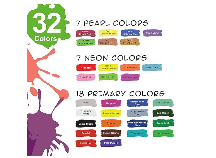U.S. Art Supply 32-Color Washable Tempera Paint Set for Kids