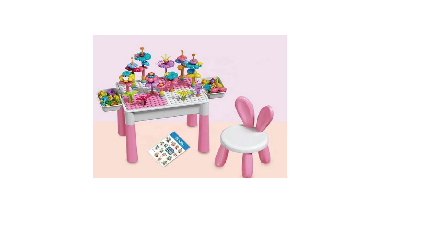 Dreamy Garden Building Block Table Set - Creative Play Table with Chair & 100+ Pieces