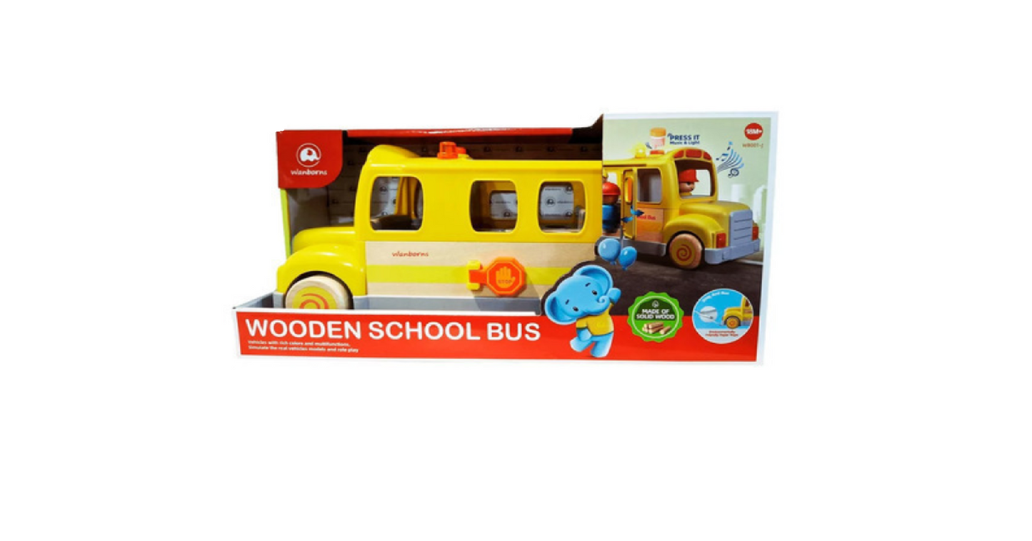 Wooden School Bus Educational Pull-Along Toy with Music