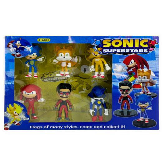Sonic Superstars 6-Piece Action Figure Collection Set with Display Stands