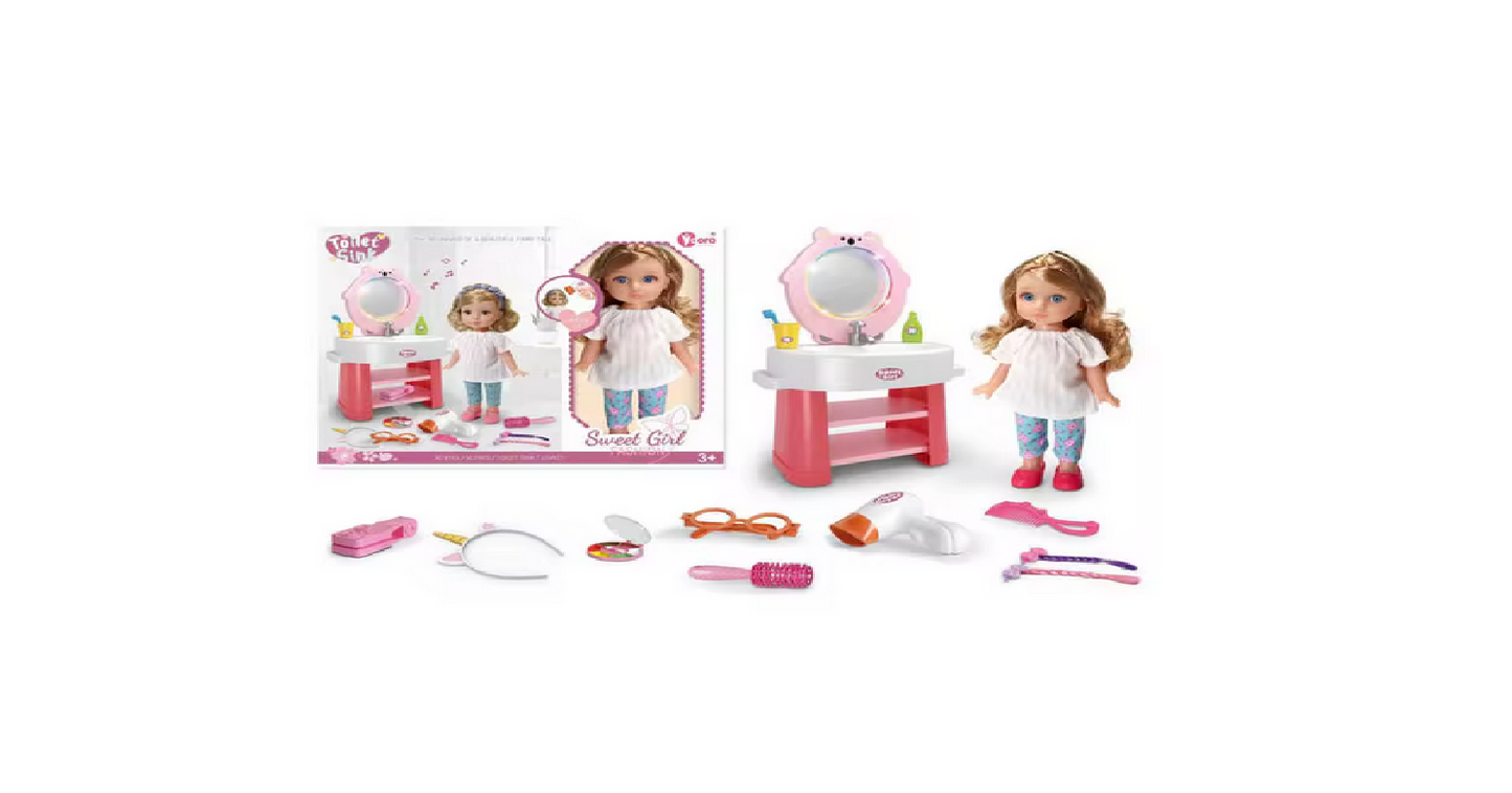 Sweet Girl Beauty Vanity Playset with Doll & Accessories
