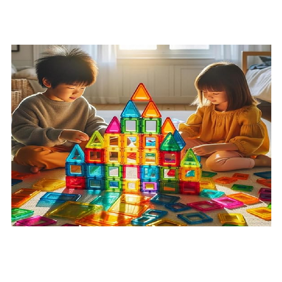 Magnetic Building Blocks Set - 100+ Piece 3D Tiles Construction STEM Toy