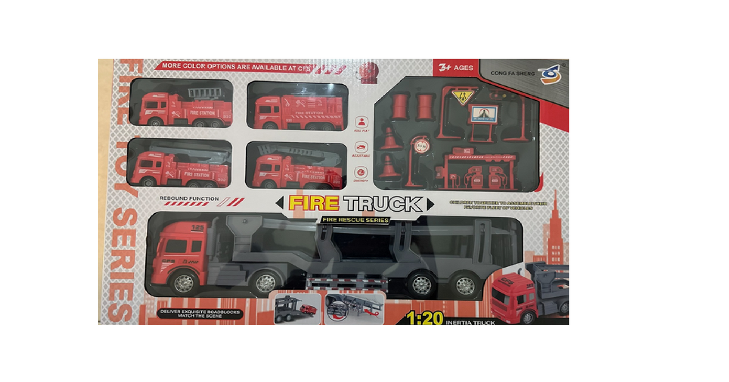 Fire Truck Carrier Playset - Fire Rescue Series with Station