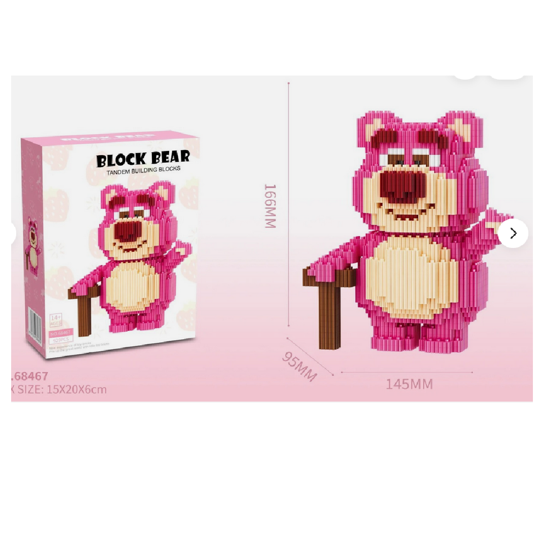 Block Bear Tandem Micro Building Blocks Set - Pink Teddy Bear Model