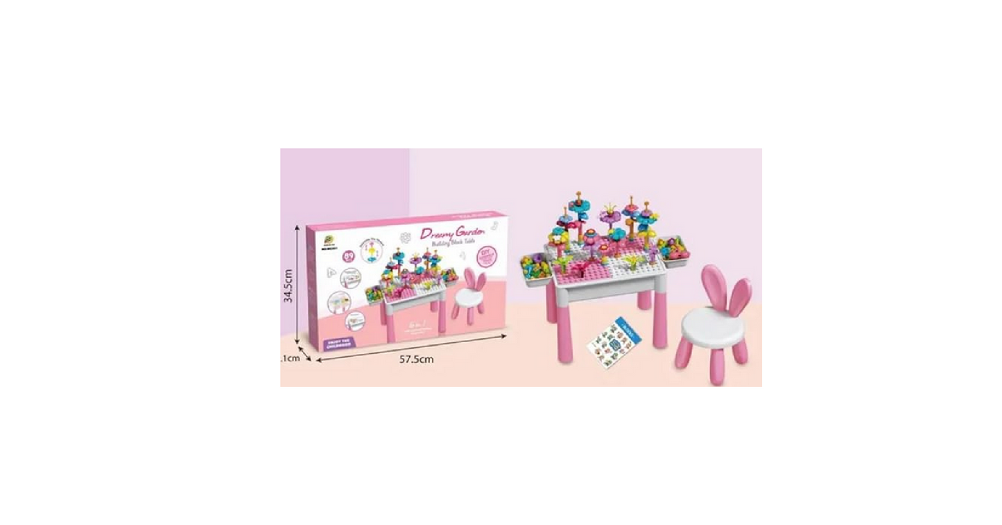 Dreamy Garden Building Block Table Set - Creative Play Table with Chair & 100+ Pieces