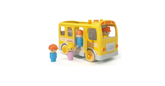 Wooden School Bus Educational Pull-Along Toy with Music
