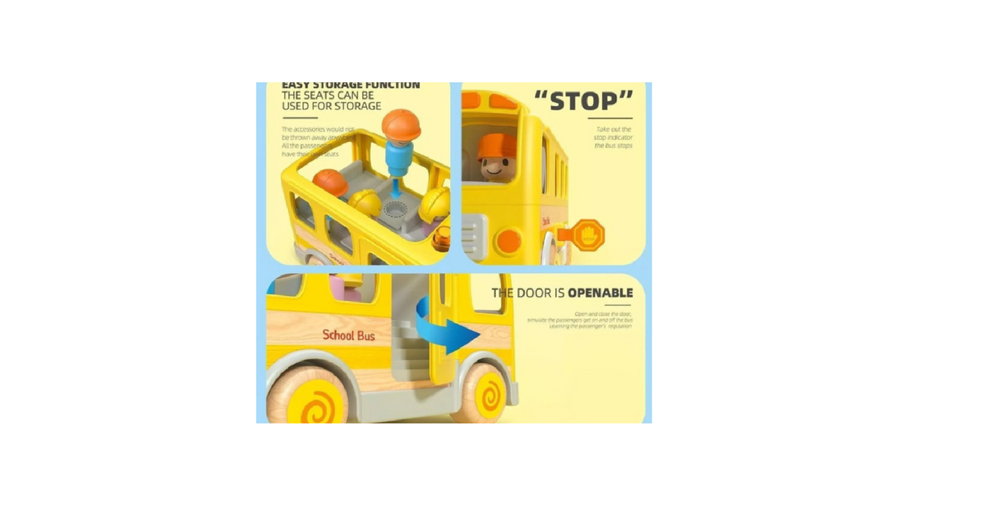 Wooden School Bus Educational Pull-Along Toy with Music
