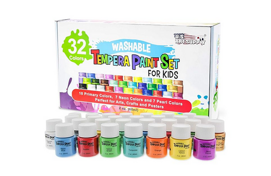 U.S. Art Supply 32-Color Washable Tempera Paint Set for Kids