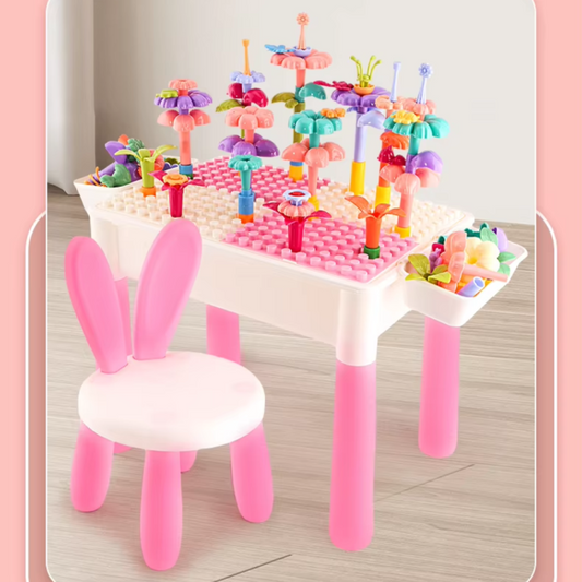 Dreamy Garden Building Block Table Set - Creative Play Table with Chair & 100+ Pieces