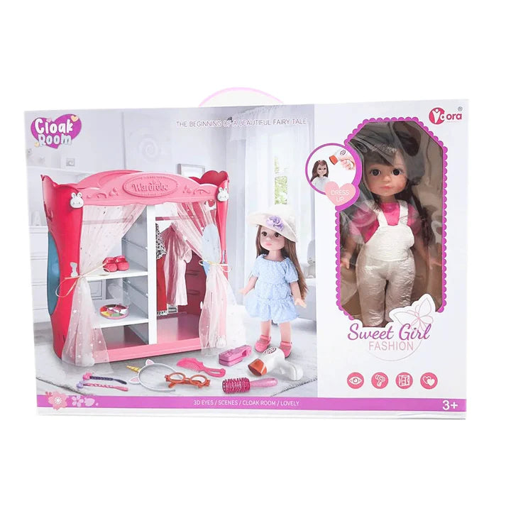 Fashion Doll Bedroom & Wardrobe Playset with Doll & Accessories