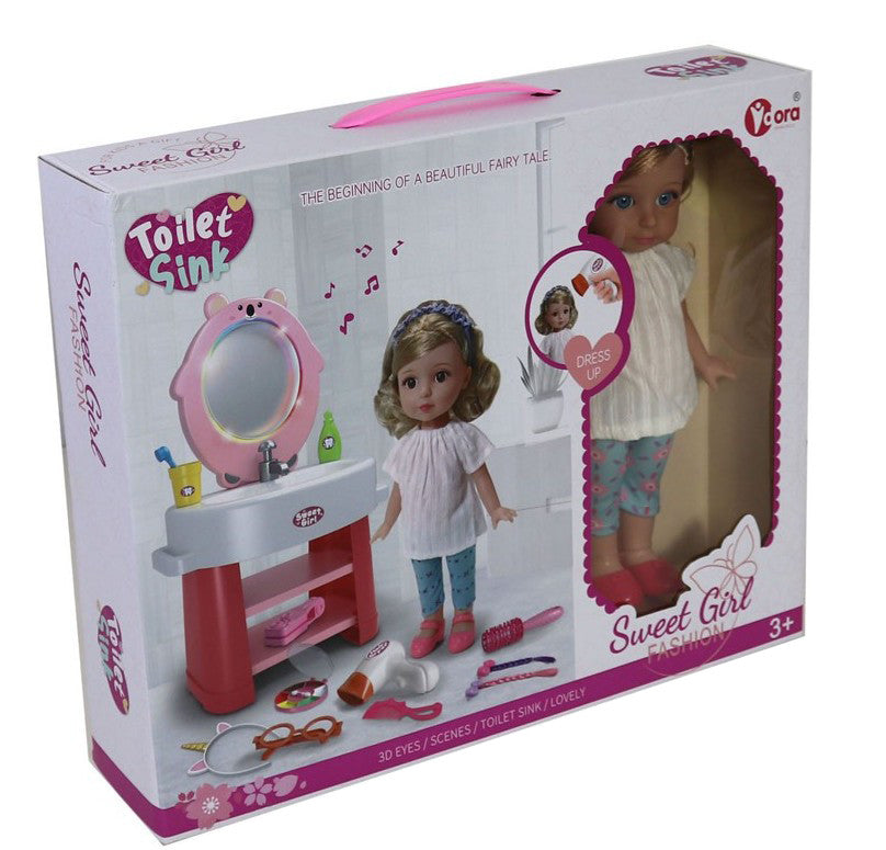 Sweet Girl Beauty Vanity Playset with Doll & Accessories