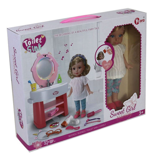 Sweet Girl Beauty Vanity Playset with Doll & Accessories